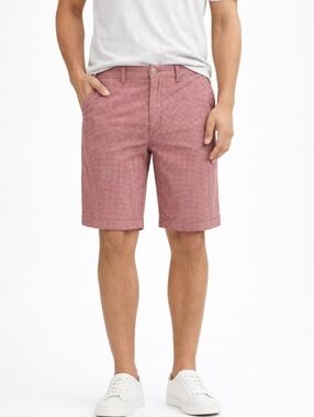 J. Crew Men's Red Micro-Check Flat Front Shorts 38 All Cotton
